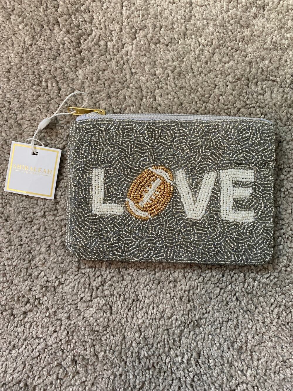 New Shiraleah Love Beaded Football Zip Pouch